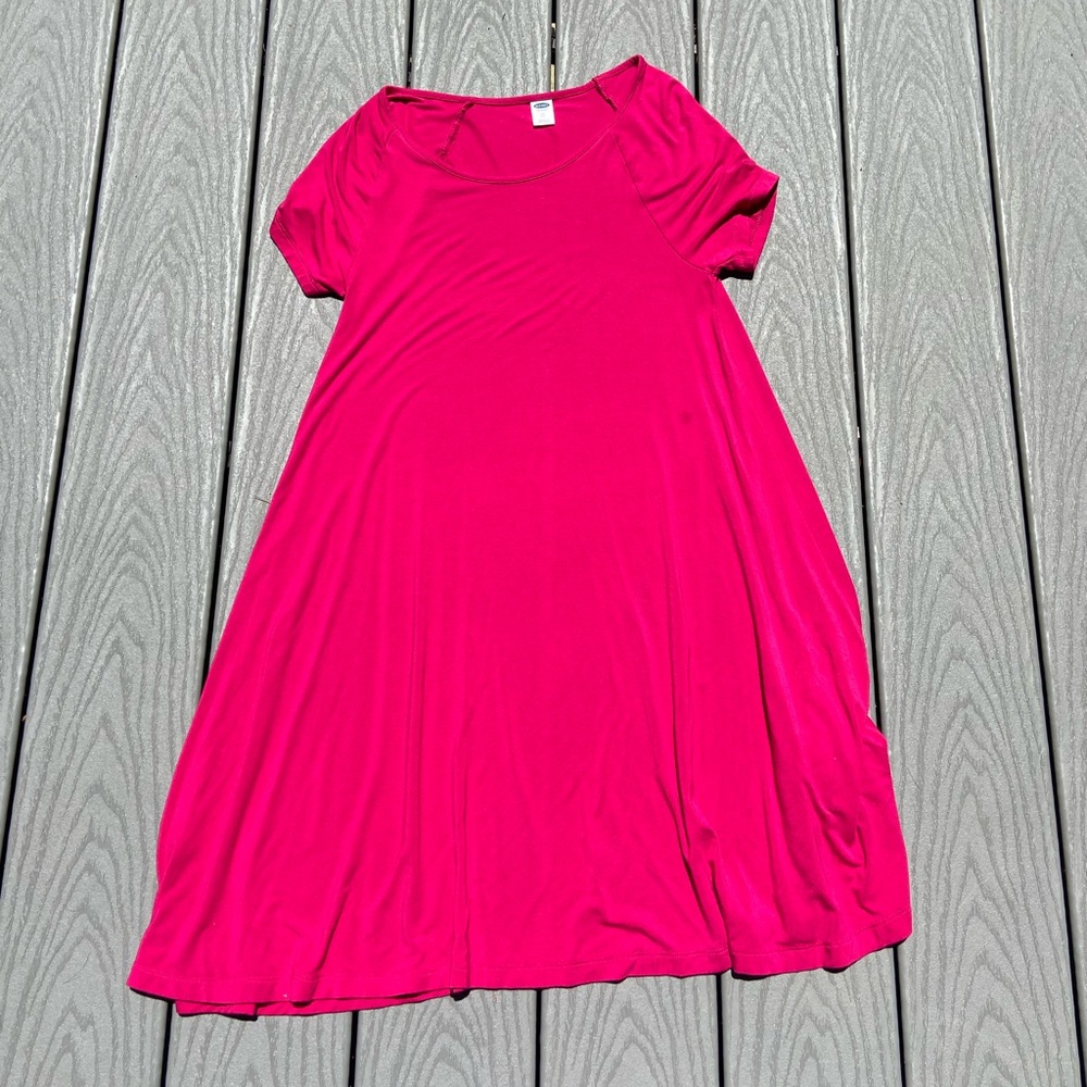 Hot pink dress.